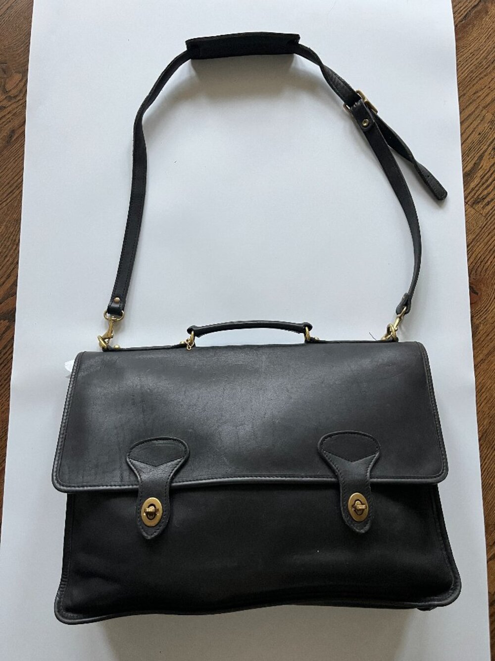 Jack Georges Black Leather University Briefcase / Laptop Bag #2456